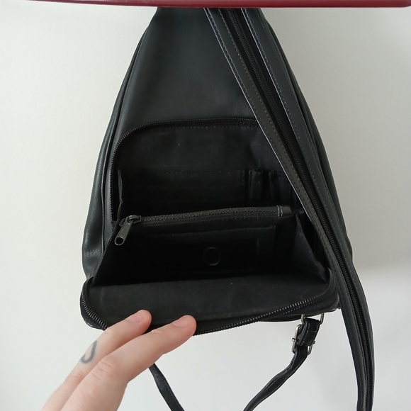 Black Faux Leather Crossbody Sling Bag & Backpack - Picture 6 of 10